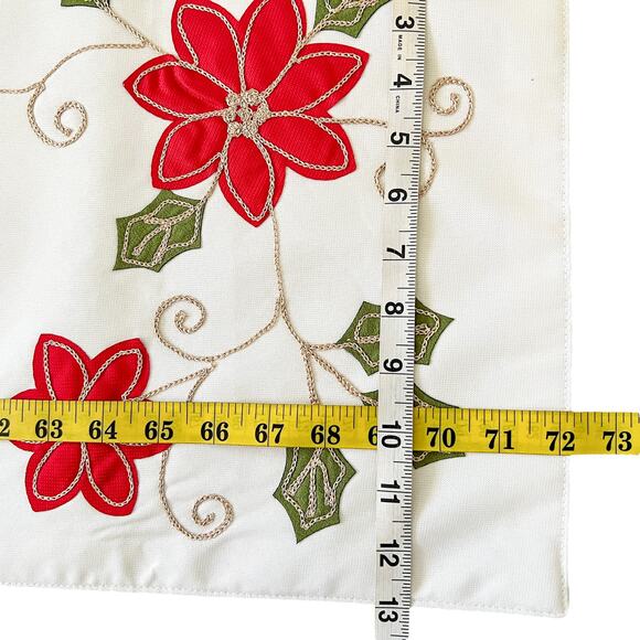 Inspired Treasures Table Runner White Red Poinsettia Christmas Holiday 72x13 - Picture 9 of 9